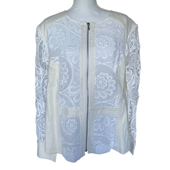 INC International Concepts Women's Jacket Sz 3X Cotton Linen Lace Insets White - Picture 1 of 13